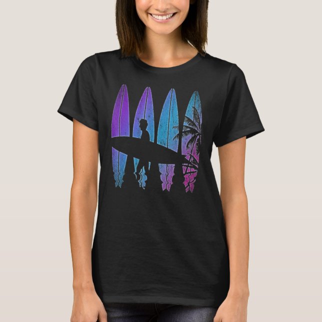T-shirt Surf Synthwave Surfer Vaporwave Palm Trees Su (Devant)