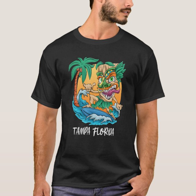 T-shirt Surf Tiki Man Tampa Floride Plage Vacances Voyage (Devant)