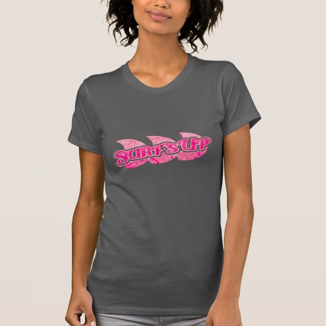T-shirt Surf Up dames rose vif vagues sur tee marron (Devant)