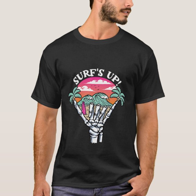 T-shirt "Surf Up" Surfer's Surfing Beach Skeleton (Devant)