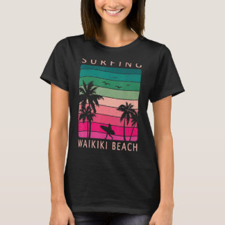 T-shirt Surf Waikiki Beach Hawaiian Sunset Palm Tree Su