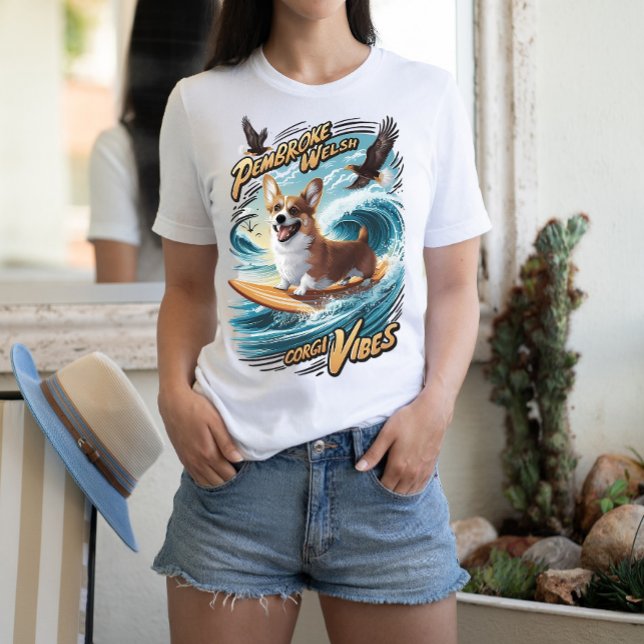 T-shirt Surf Welsh Corgi attraper une grande vague (Créateur téléchargé)