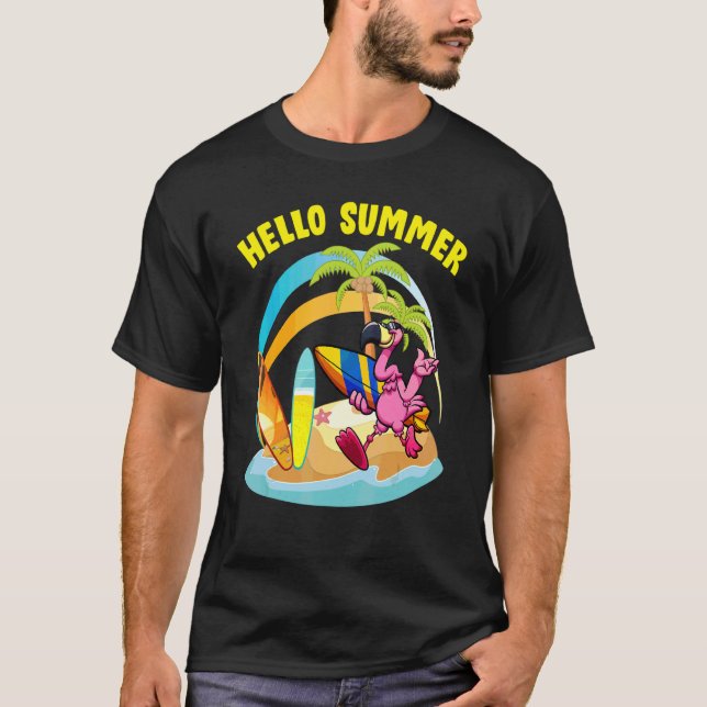 T-shirt surfboard Hello Summer Flamingo Beach Summer Vacat (Devant)