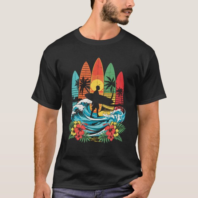 T-shirt Surfboarder Hawaii Wave Surfboard Plage Plage Surf (Devant)