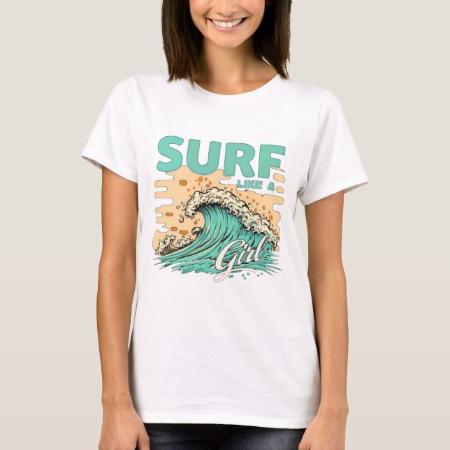 T-shirt "Surfe comme une fille" de couleurs pastel douces (Devant)