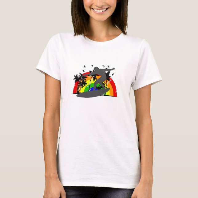 T-shirt Surfer avec arc-en-ciel (Devant)