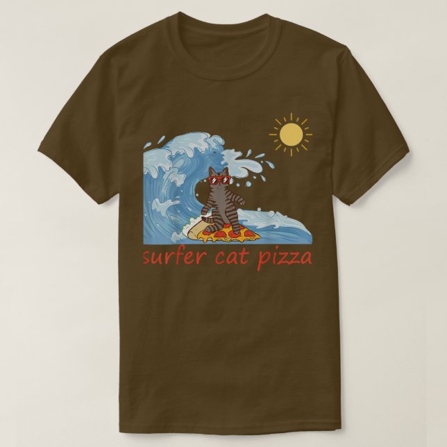 T-shirt Surfer Chemise Rétro Pizza Boy Surfer Chat Pizza C (Design devant)