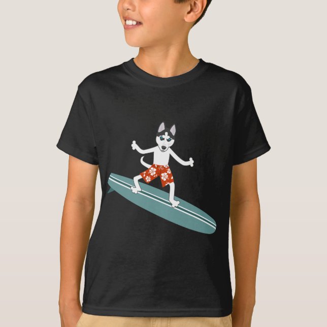 T-shirt Surfer de Longboard de chien de traîneau sibérien (Devant)