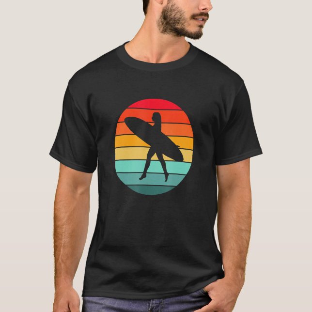 T-shirt Surfer Girl Silhouette in a Sunset Circle (Devant)