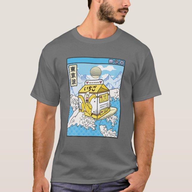 T-shirt Surfer Lait De Banane Au Japon Vagues Anime Kawaii (Devant)