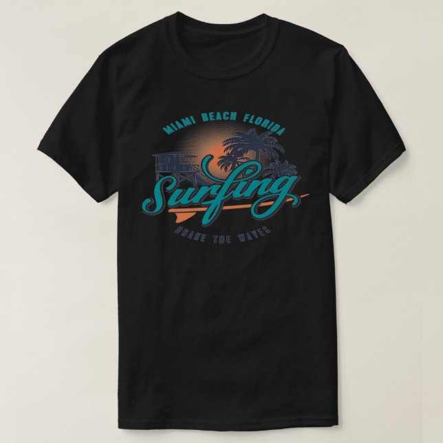 T-shirt Surfer Miami Beach Floride Rompre Les Vagues (Design devant)
