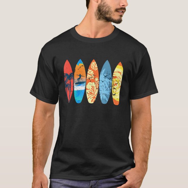 T-shirt Surfer Palm Tree Surboard Sunset Wave (Devant)