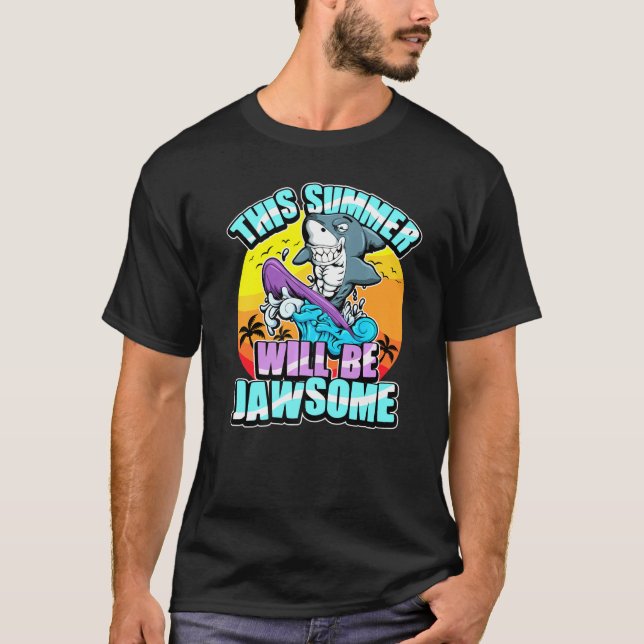 T-shirt Surfer Plage de requin Surf Vagues été Jawsome (Devant)