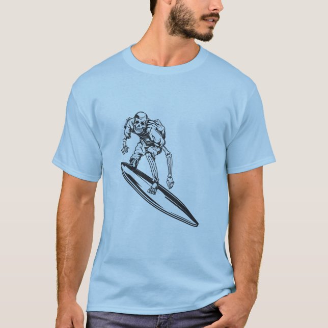 T-shirt Surfer Skeleton Design Surf Vintage (Devant)