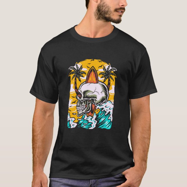 T-shirt Surfer Skeleton Waves  Surfboard Surfrider Taco Su (Devant)