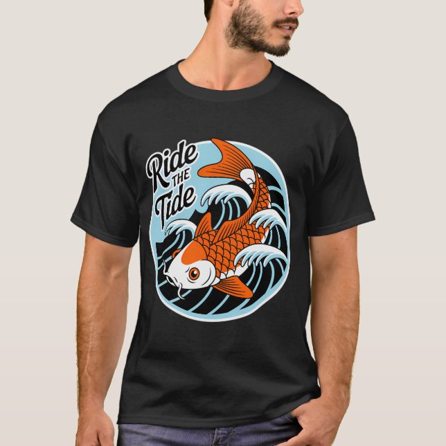 T-shirt Surfer sur la vague de marée et pêcher (Devant)