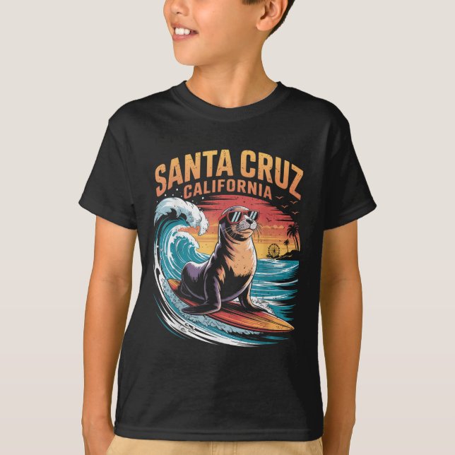 T-shirt Surfer Surf les années 70 80s Père Noël Cruz Calif (Devant)