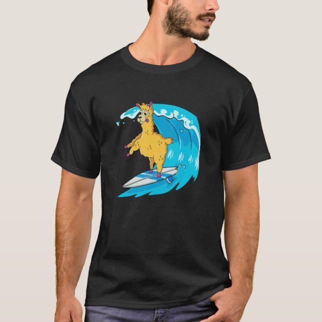 T-shirt Surfer Surfboard Waves  Surfrider Surfing Llama (Devant)