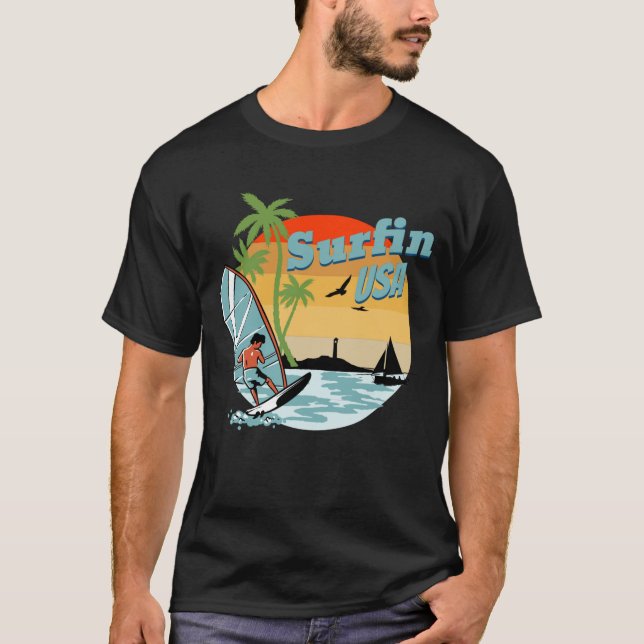 T-shirt surfer surfin en usa (Devant)