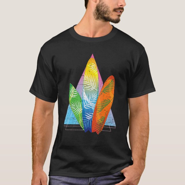 T-shirt Surfer Tropical Surfboard Watersport Synthwave Sur (Devant)