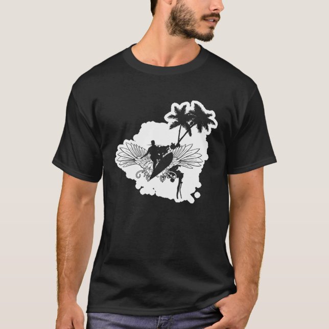 T-shirt Surfer Vagues Palmiers Surf (Devant)
