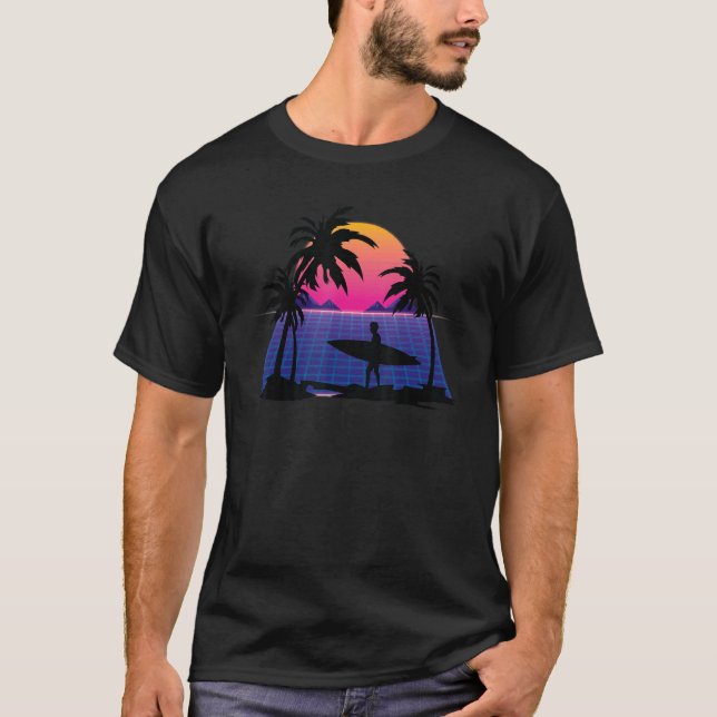 T-shirt Surfer Vaporwave Watersport Synthwave Sunset Surfi (Devant)