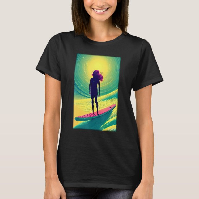 T-shirt Surfergirl Girl Woman Surfboard Waves Sea Vacation (Devant)