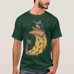 T-shirt Surferretro Pizza Bois Pizza Surfer Squelette Surf