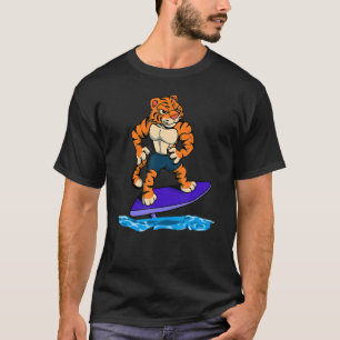 T-shirt Surfeur de tigre sur la planche de surf hydrofoil