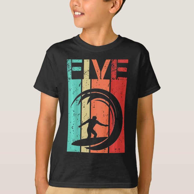 T-shirt Surfeur Fille Garçon 5 Ans Anniversaire Surf  (Devant)