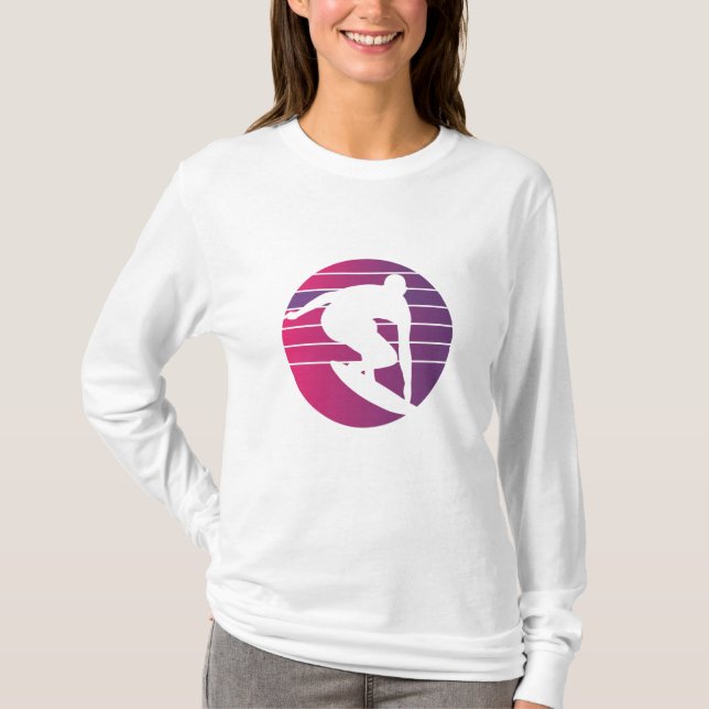 T-shirt Surfeur Surf Rétro Coucher de Soleil (Devant)