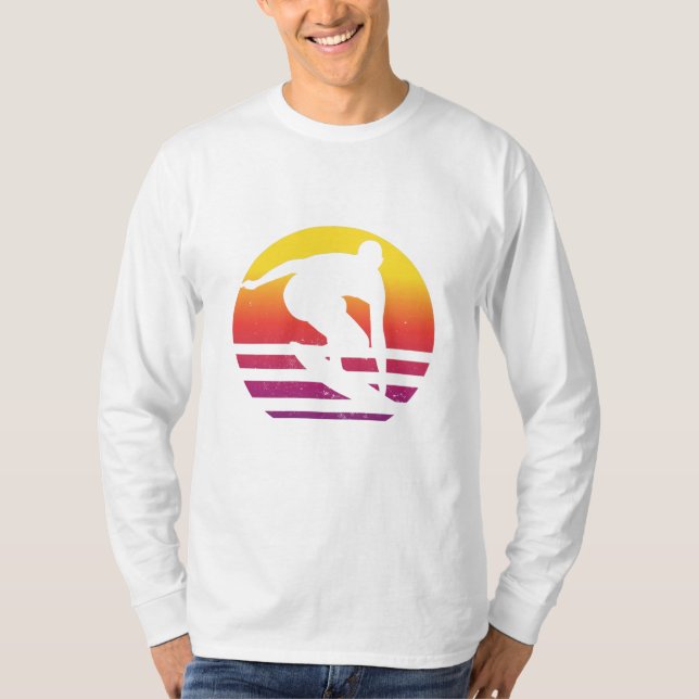T-shirt Surfeur Surf Rétro Coucher de Soleil (Devant)