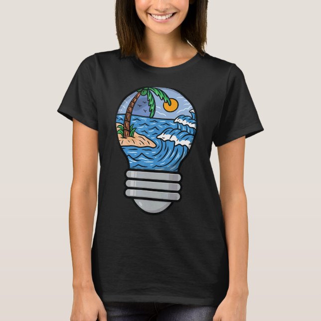 T-shirt Surfing Beach Waves Shining Bulb Correspondance Va (Devant)