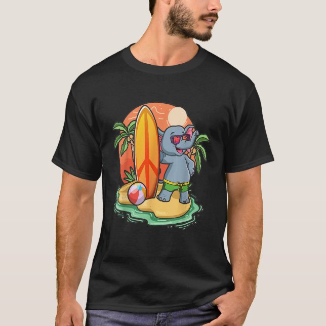 T-shirt Surfing Elephant  Beach Vacation Animal Graphic (Devant)