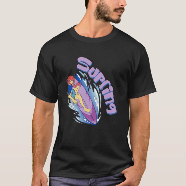 T-shirt Surfing Girl Ocean Waves Surfboard Surfer (Devant)