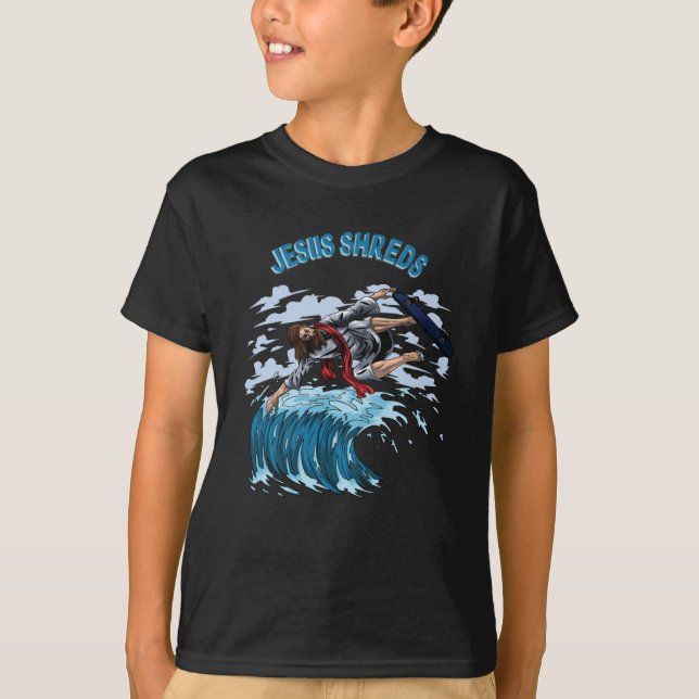 T-shirt Surfing Jesus Shreds for Surfers Skateboarder (Devant)