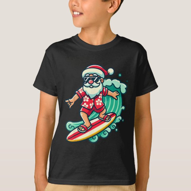 T-shirt Surfing Santa Tropical Christmas Vacation Xmas In  (Devant)
