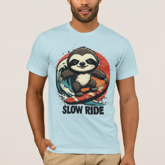 T-shirt Surfing Sloth Gifts – “Slow Ride” Retro Sunset