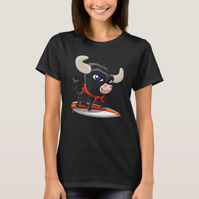 T-shirt Surfing spot Spain with cute bull (Devant)