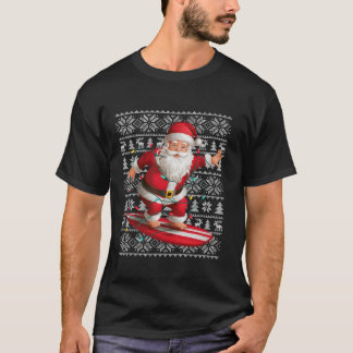 T-shirt Surfing Xmas Sweater Style Vilain Père Noël Surfin