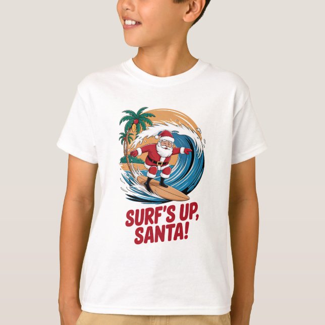 T-shirt Surf's up Santa Christmas (Devant)
