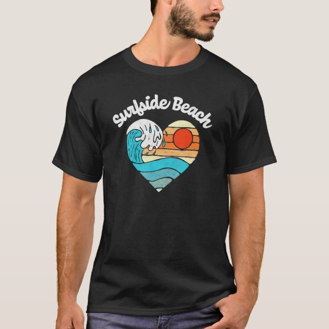 T-shirt Surfside Beach Retro Heart Surf Vague graphique (Devant)