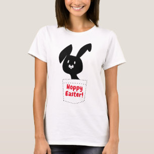 T-shirt Surprise de Pâques Fun Black Bunny Pocket