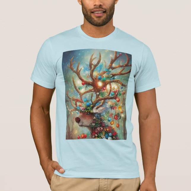T-shirt Surreal Christmas Reindeer With Ornaments & Lights (Devant)