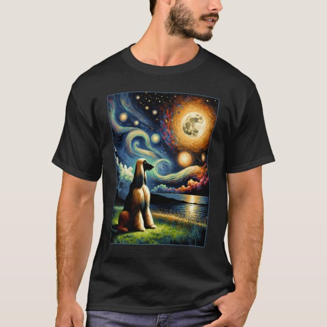 T-shirt Surreal Starry Night Afghan Hound Amoureux des chi (Devant)