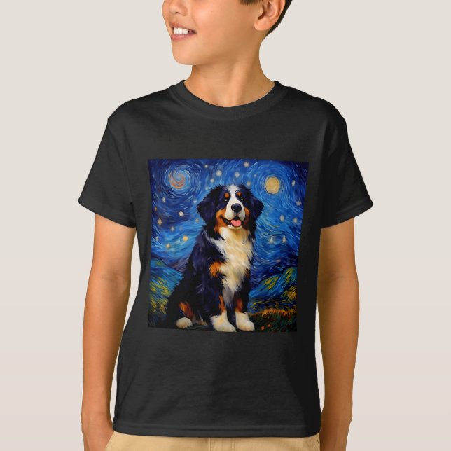 T-shirt Surreal Starry Night Bernese Mountain Dog  (Devant)