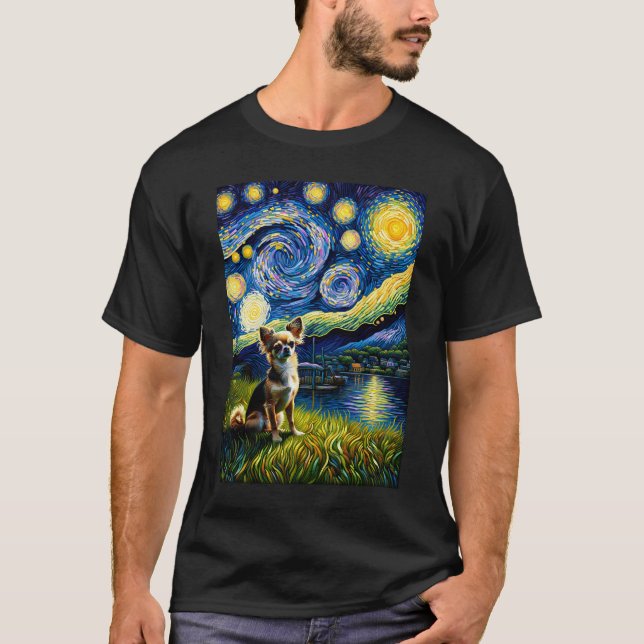 T-shirt Surreal Starry Night Chihuahua Amoureux des chiens (Devant)