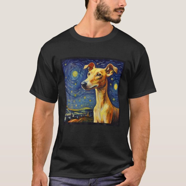 T-shirt Surreal Starry Night Whippet Chien T Chemise (Devant)