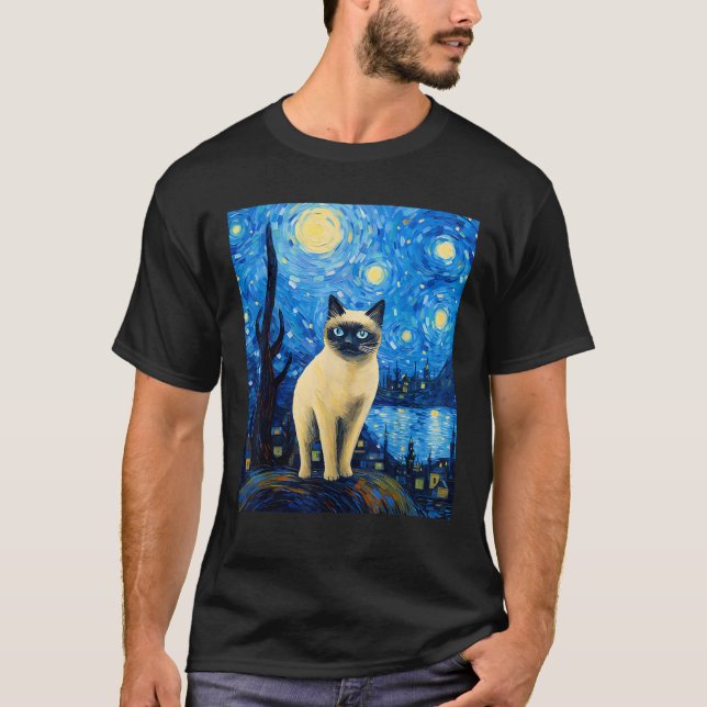 T-shirt Surreal Starry Nuit Siamese Chat T Chemise (Devant)
