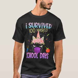 T-shirt Survécu 100 jours scolaires masqués Unicorn portan